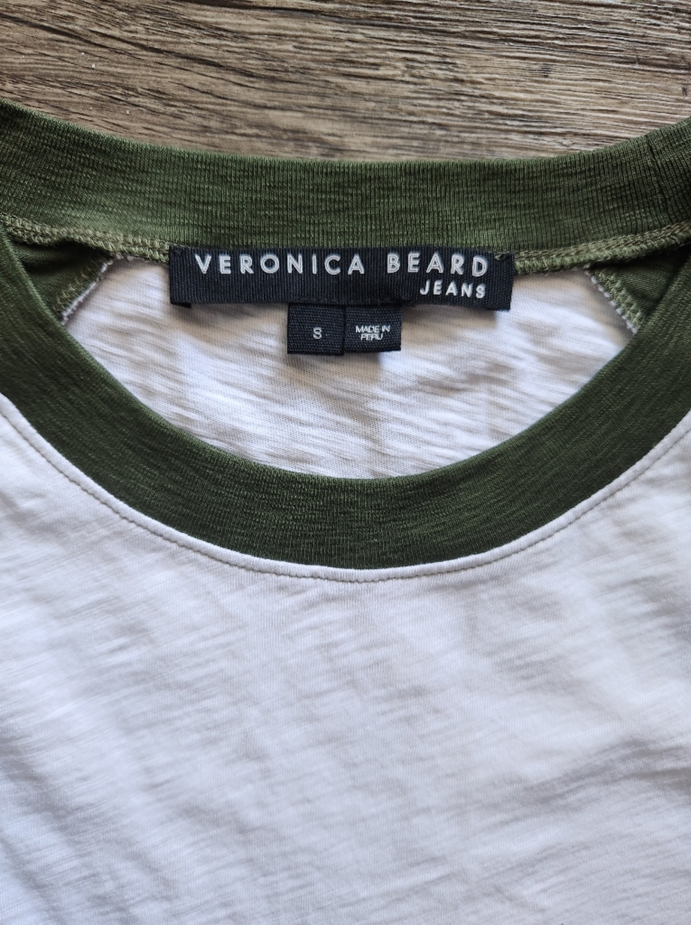 Veronica Beard Mason Baseball Tee Olive Green & White Raglan Long Sleeve Tee - Picture 3 of 9